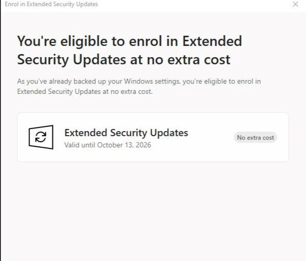 Elegible for Extended Security Updates